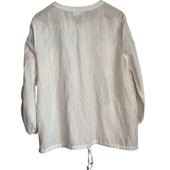 Liz Claiborne White Linen Blend Blouse Women's XL Button Down and Drawstring - Picture 2 of 6
